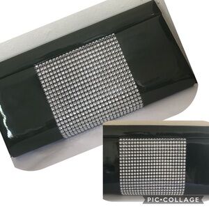 New Patent Clutch Rhinestones Dark Green‎ Purse